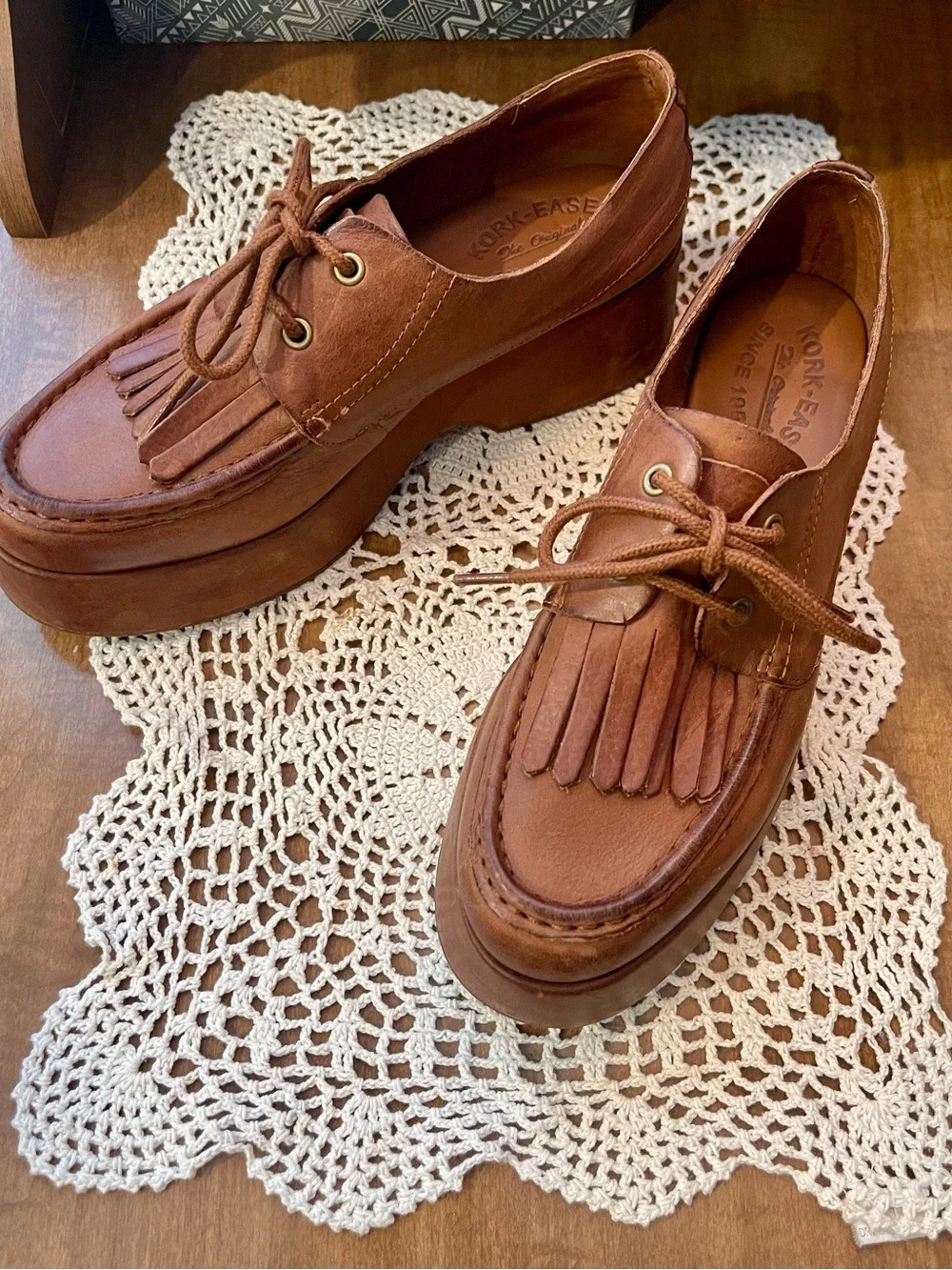 Kork-Ease Tan Leather Fringe Platform Oxfords - Picture 2 of 11